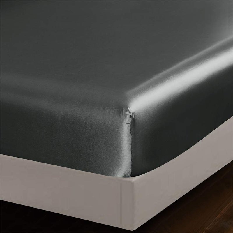 AiMay 6 Piece Satin Bedding Sheet Set Queen Grey Deep Pocket 1800 Series Luxury Rich Silk Silky Super Soft Solid Color 4 Pillowcases Reversible Sexy Honeymoon Wrinkle Free (Queen,Grey) - Image 4